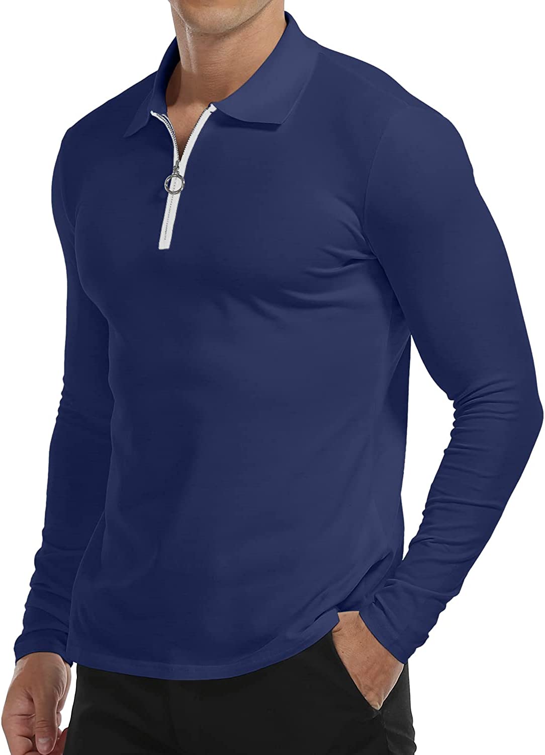 YTD Men's Short/Long Sleeve Polo Shirts Quarter-Zip Casual Slim Fit Lapel Neck Basic Designed Cotton Shirts - Image 5